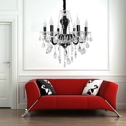 Lustre de cristal de 6 luzes com detalhes em design preto