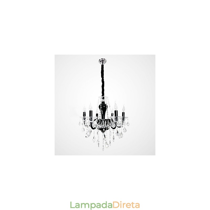Lustre de cristal de 6 luzes com detalhes em design preto