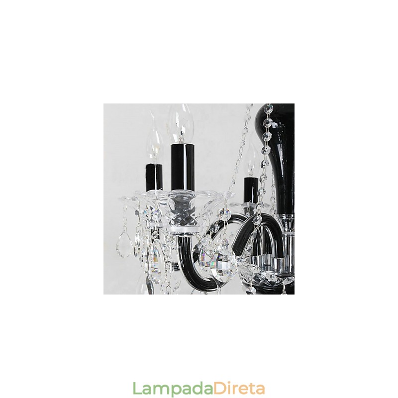 Lustre de cristal de 6 luzes com detalhes em design preto