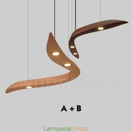Luminária pendente moderna contemporânea de madeira com 3 luzes Luminária pendente moderna contemporânea de madeira com 3 luzes