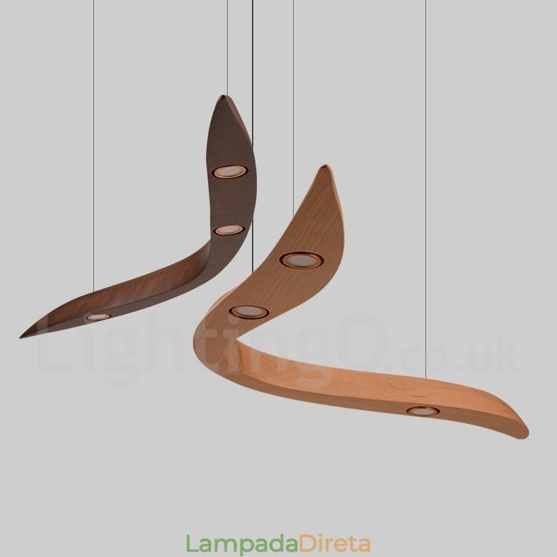 Luminária pendente moderna contemporânea de madeira com 3 luzes