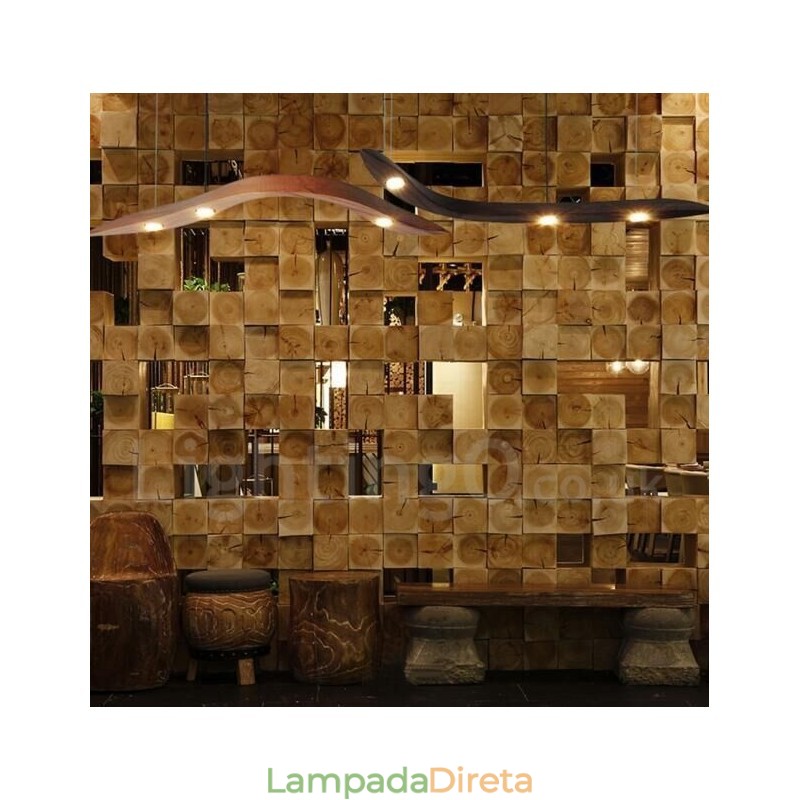 Luminária pendente moderna contemporânea de madeira com 3 luzes
