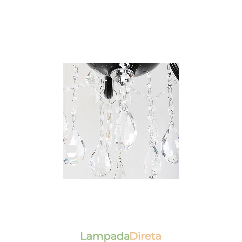 Lustre de cristal de 6 luzes com detalhes em design preto