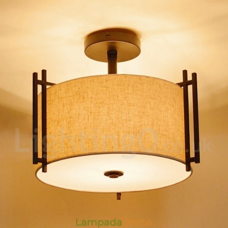 Luminária pendente rústica de tambor de metal com cúpula de tecido Luminária pendente rústica de tambor de metal com cúpula de tecido