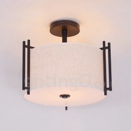 Luminária pendente rústica de tambor de metal com cúpula de tecido