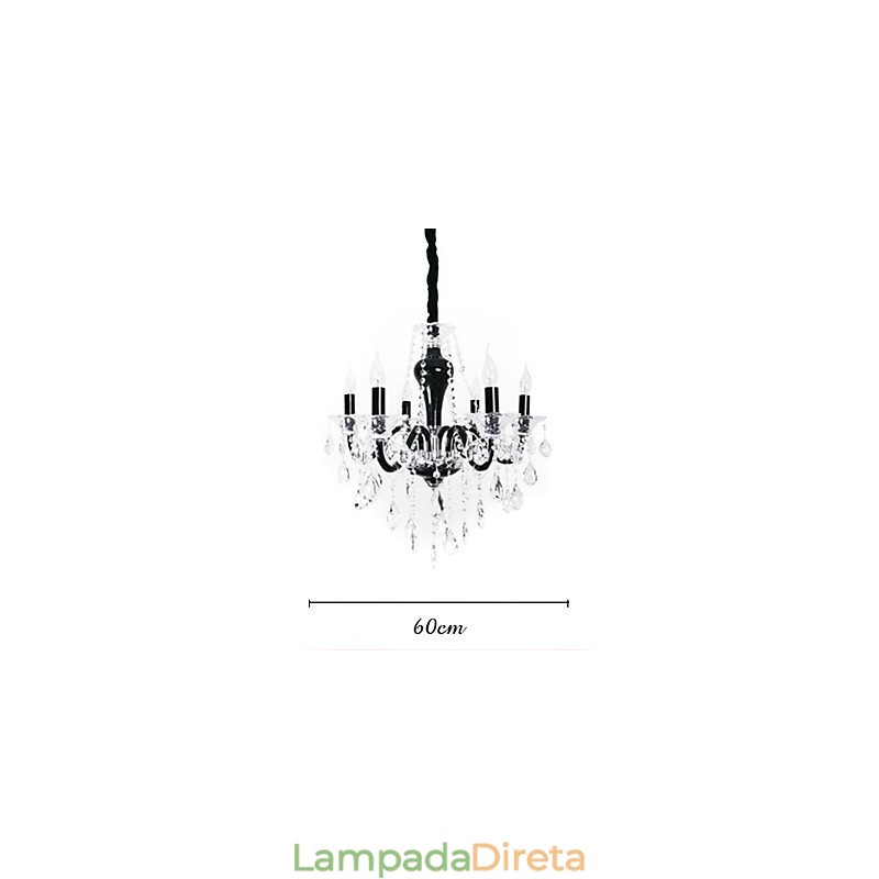 Lustre de cristal de 6 luzes com detalhes em design preto