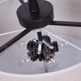 Luminária pendente rústica de tambor de metal com cúpula de tecido