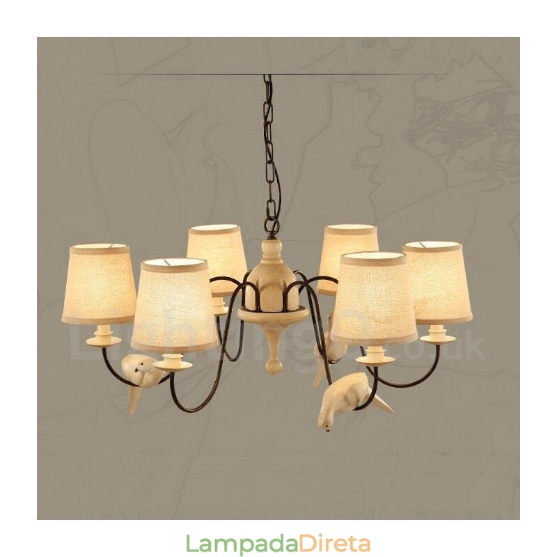 Luminária pendente vintage rústica de 6 luzes