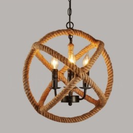 Luz pendente vintage de 3 luzes de corda de cânhamo country