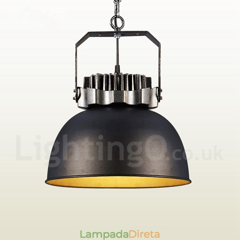 Luminária pendente de metal vintage country preta