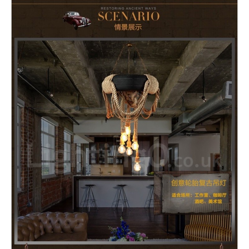 Luminária pendente vintage country com 6 luzes