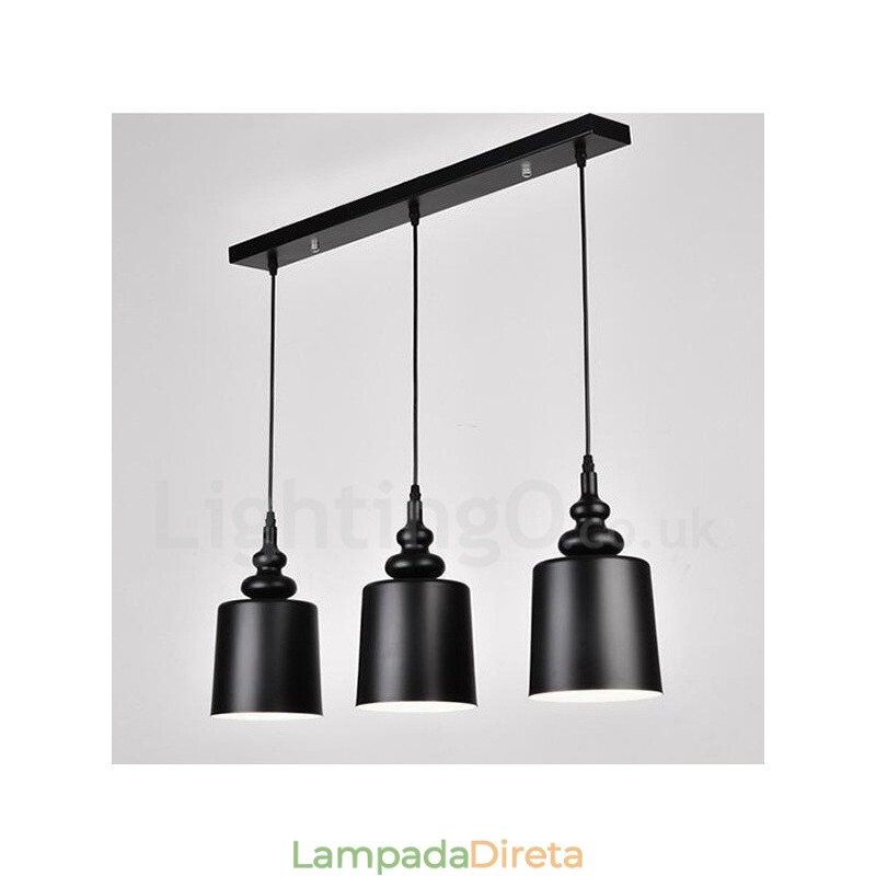 Luminária pendente moderna contemporânea preta com 3 luzes