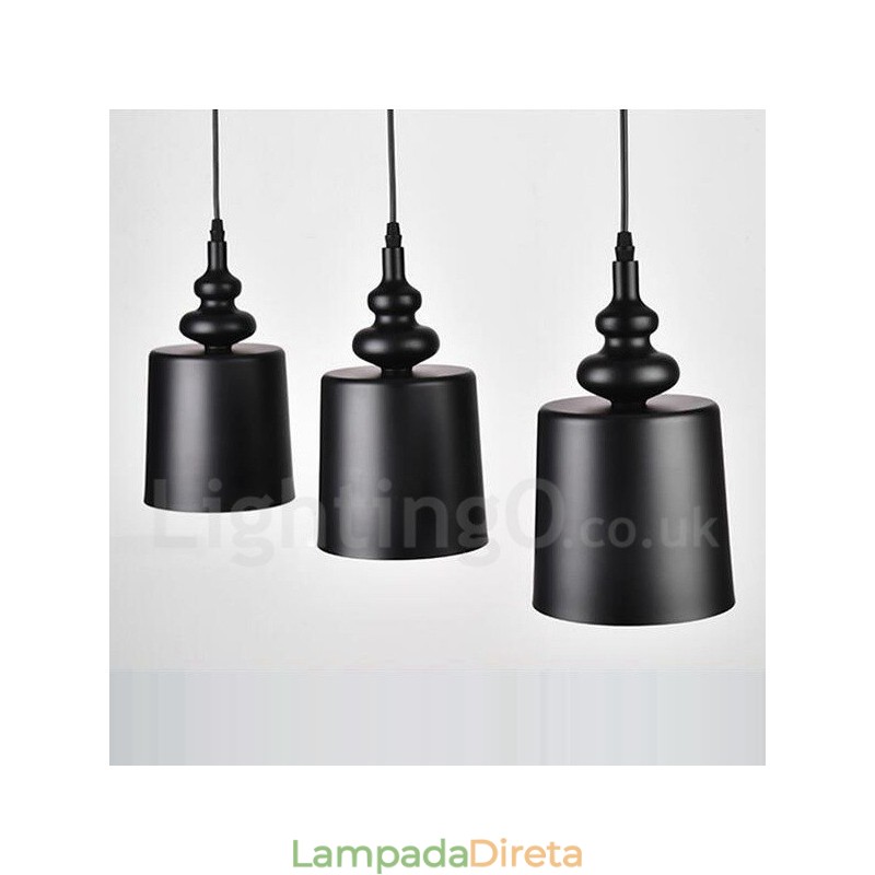Luminária pendente moderna contemporânea preta com 3 luzes