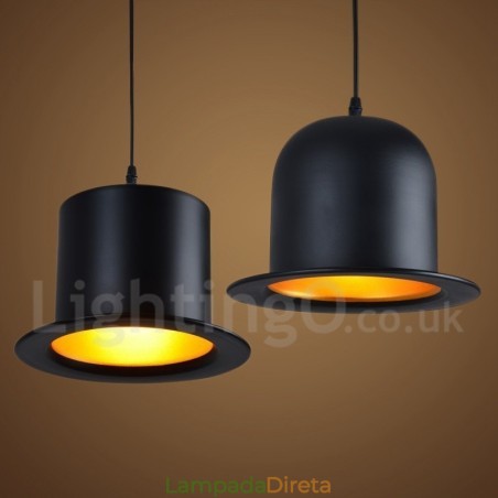 Forma de chapéu de metal preto 1 luz retro vintage pingente luz Forma de chapéu de metal preto 1 luz retro vintage pingente luz