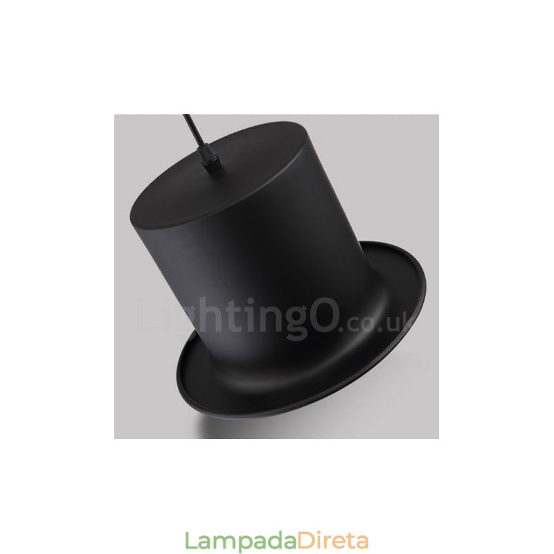 Forma de chapéu de metal preto 1 luz retro vintage pingente luz