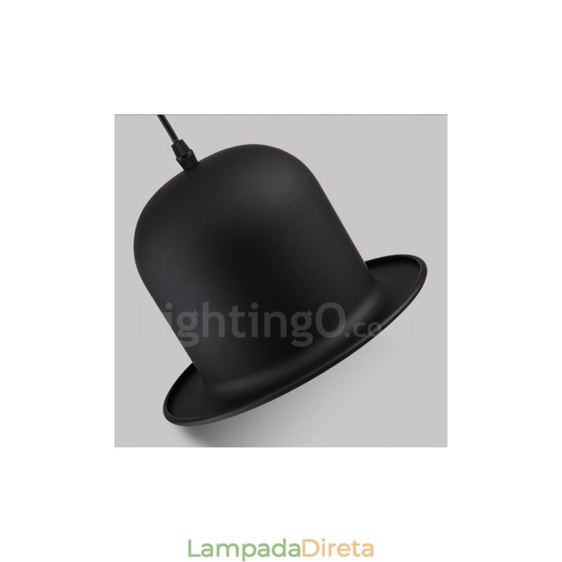 Forma de chapéu de metal preto 1 luz retro vintage pingente luz