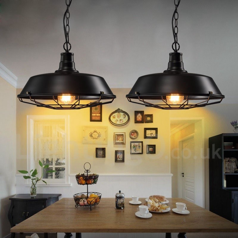 Luminária pendente retrô vintage de metal preto