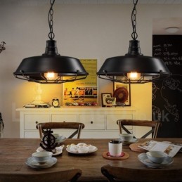 Luminária pendente retrô vintage de metal preto