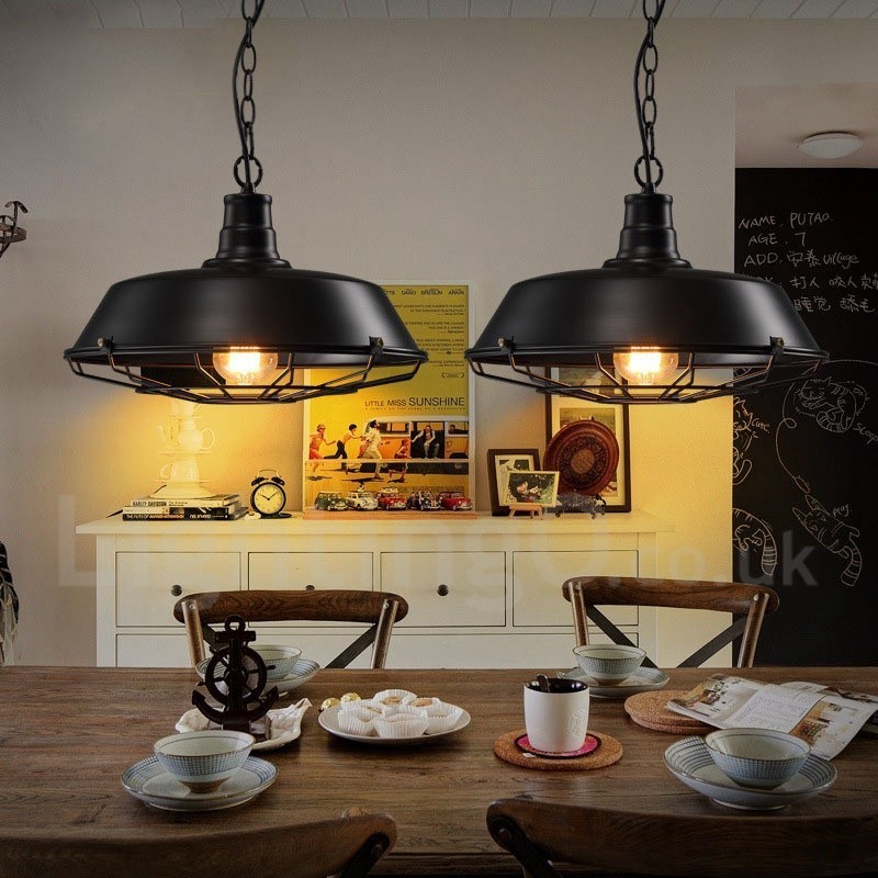 Luminária pendente retrô vintage de metal preto