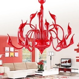 Lustre moderno 18 luzes G4 pintura vermelha