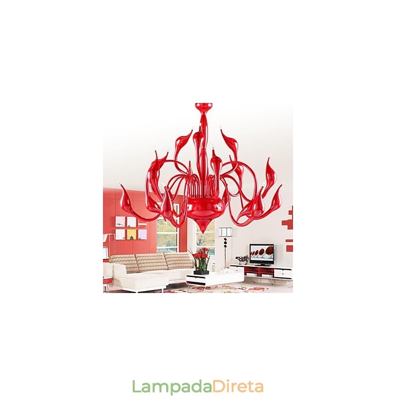 Lustre moderno 18 luzes G4 pintura vermelha