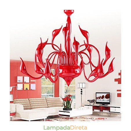 Lustre moderno 18 luzes G4 pintura vermelha Lustre moderno 18 luzes G4 pintura vermelha