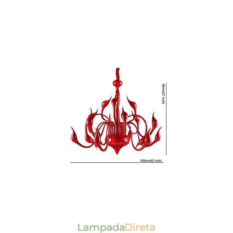 Lustre moderno 18 luzes G4 pintura vermelha