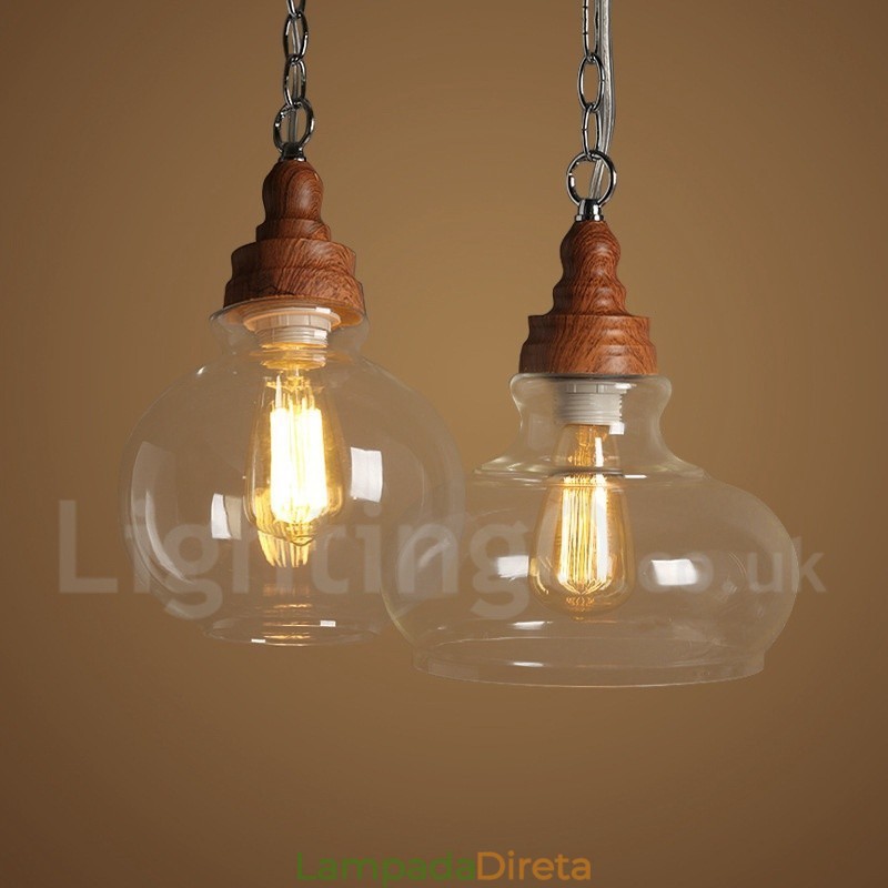 Luminária pendente retrô vintage com abajur de vidro