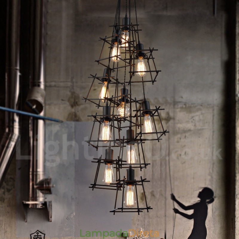 Luminária pendente de metal retrô vintage (vários abajures com um pingente fixo) (selecione a quantidade do abajur abaixo)