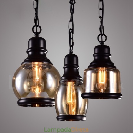 Luminária pendente retrô vintage com abajur de vidro Luminária pendente retrô vintage com abajur de vidro