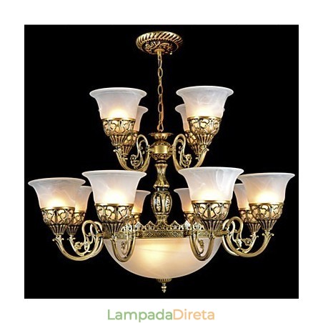 Lustre de Bronze Quinze Luzes Vidro Moiré Europeu Retro Clássico Lustre de Bronze Quinze Luzes Vidro Moiré Europeu Retro Clássico