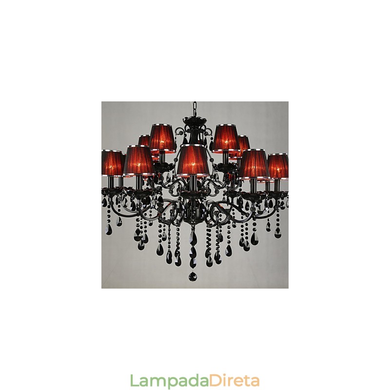 Lustre Cristal Moderno Contemporâneo Cristal 15 Luzes Vermelho