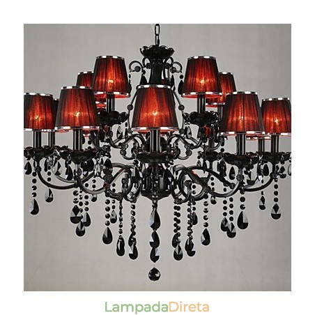 Lustre Cristal Moderno Contemporâneo Cristal 15 Luzes Vermelho Lustre Cristal Moderno Contemporâneo Cristal 15 Luzes Vermelho