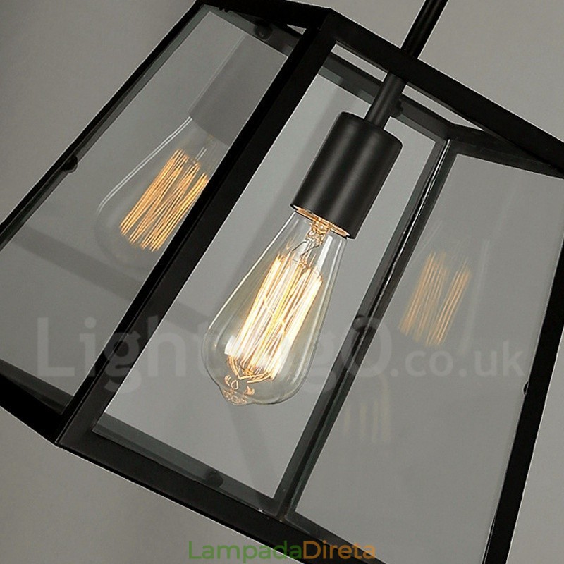 Luminária pendente de metal vintage com cúpula de vidro