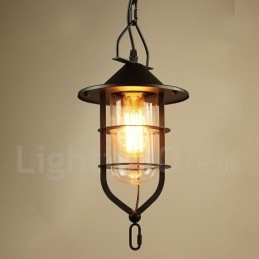 Luminária pendente de metal vintage com cúpula de vidro