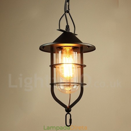 Luminária pendente de metal vintage com cúpula de vidro Luminária pendente de metal vintage com cúpula de vidro