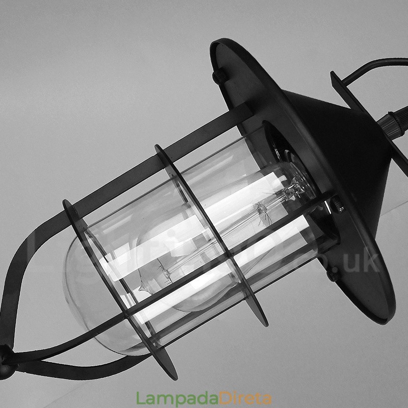 Luminária pendente de metal vintage com cúpula de vidro