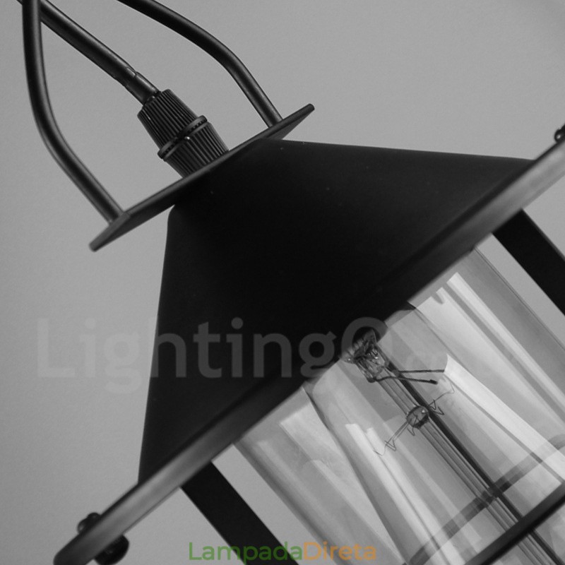 Luminária pendente de metal vintage com cúpula de vidro
