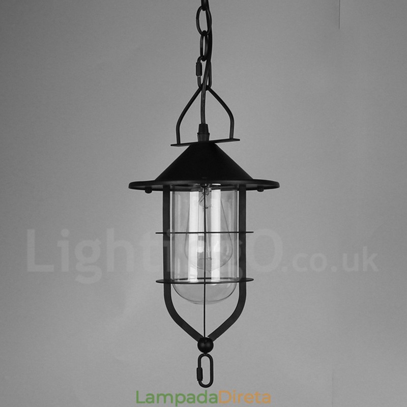 Luminária pendente de metal vintage com cúpula de vidro