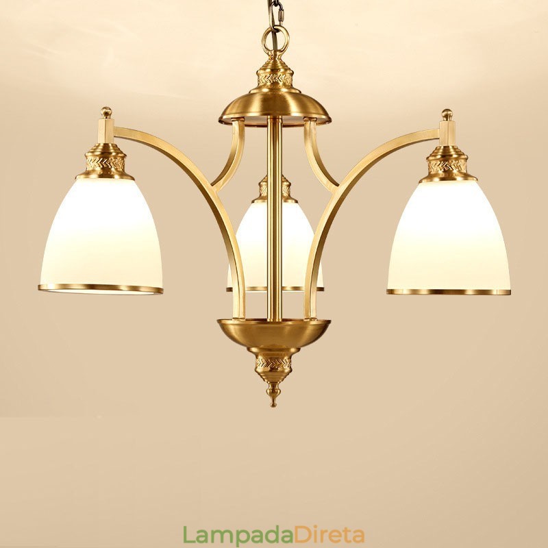 Lustre de cobre integrado de metal rústico com 3 luzes
