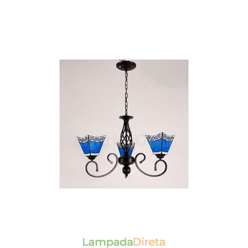 Lustre de metal integrado estilo mediterrâneo de 3 luzes