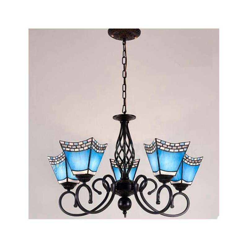 Lustre de metal integrado estilo mediterrâneo de 5 luzes