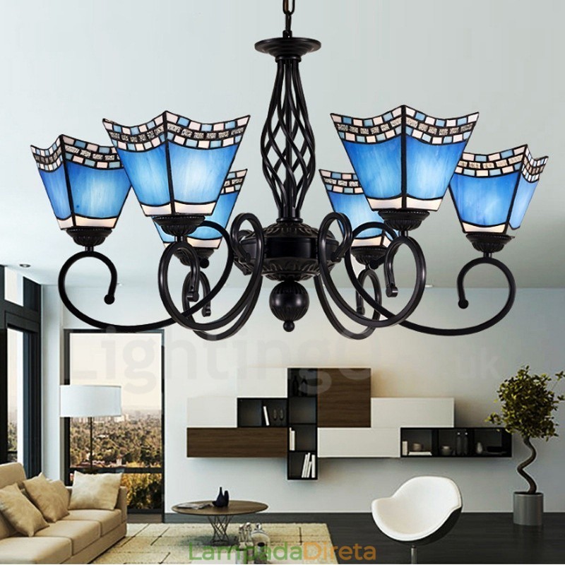 Lustre de metal integrado estilo mediterrâneo de 6 luzes
