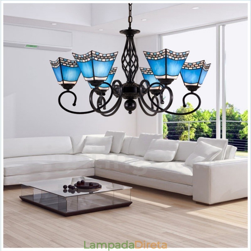 Lustre de metal integrado estilo mediterrâneo de 6 luzes