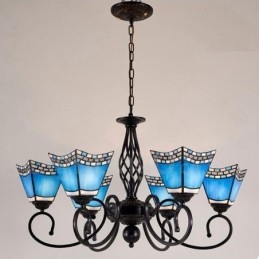 Lustre de metal integrado estilo mediterrâneo de 6 luzes
