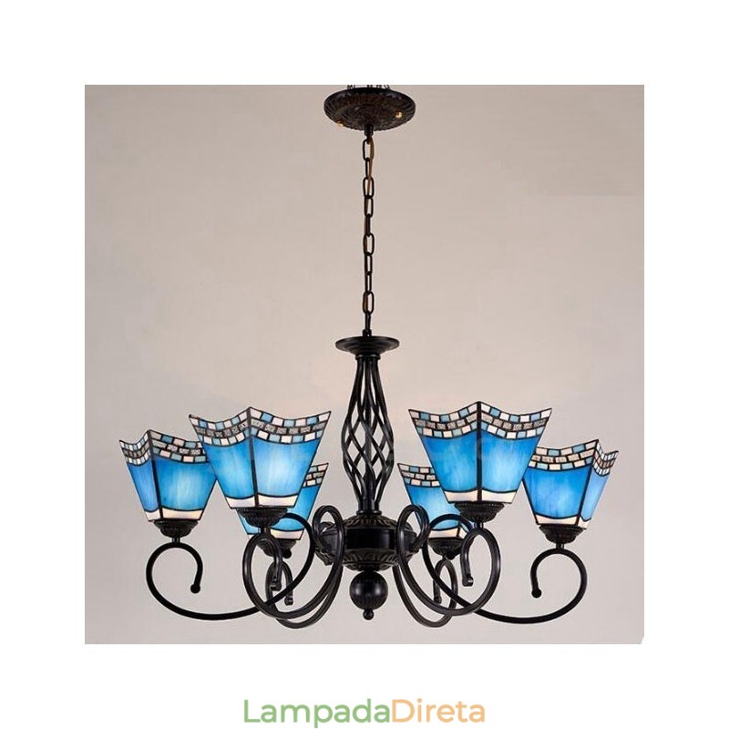 Lustre de metal integrado estilo mediterrâneo de 6 luzes