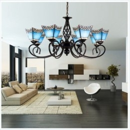 Lustre de metal integrado estilo mediterrâneo de 8 luzes