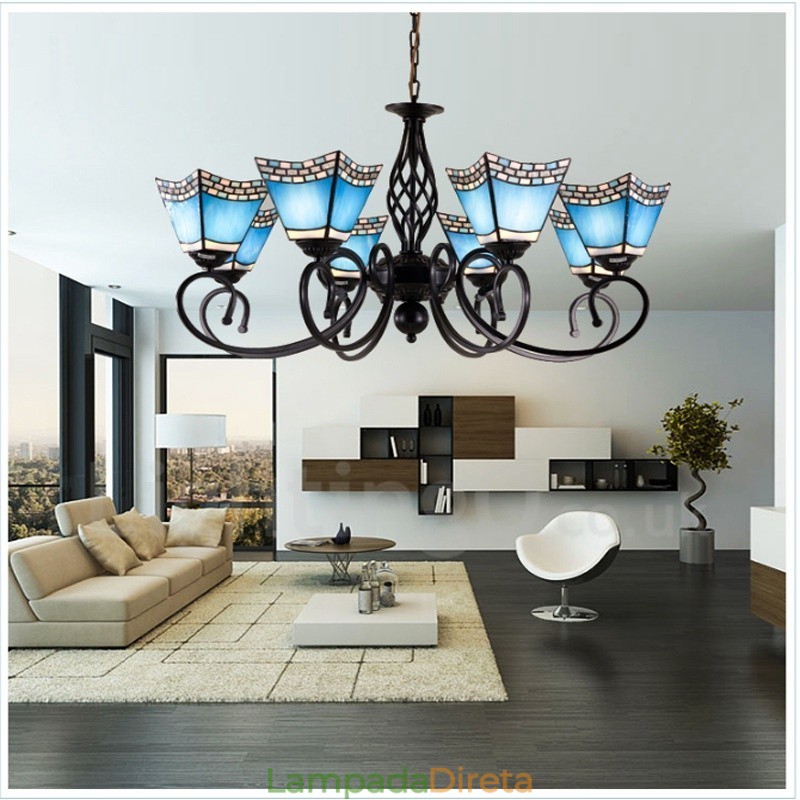 Lustre de metal integrado estilo mediterrâneo de 8 luzes