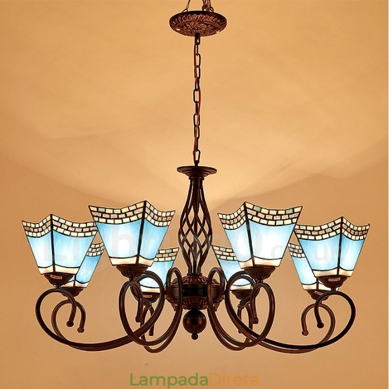 Lustre de metal integrado estilo mediterrâneo de 8 luzes