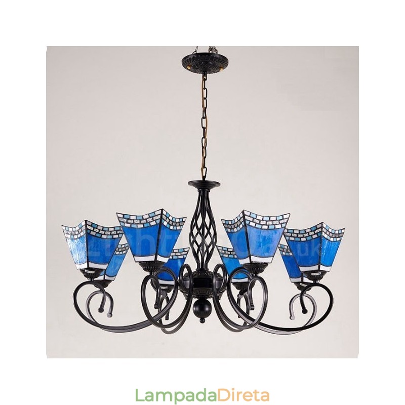Lustre de metal integrado estilo mediterrâneo de 8 luzes